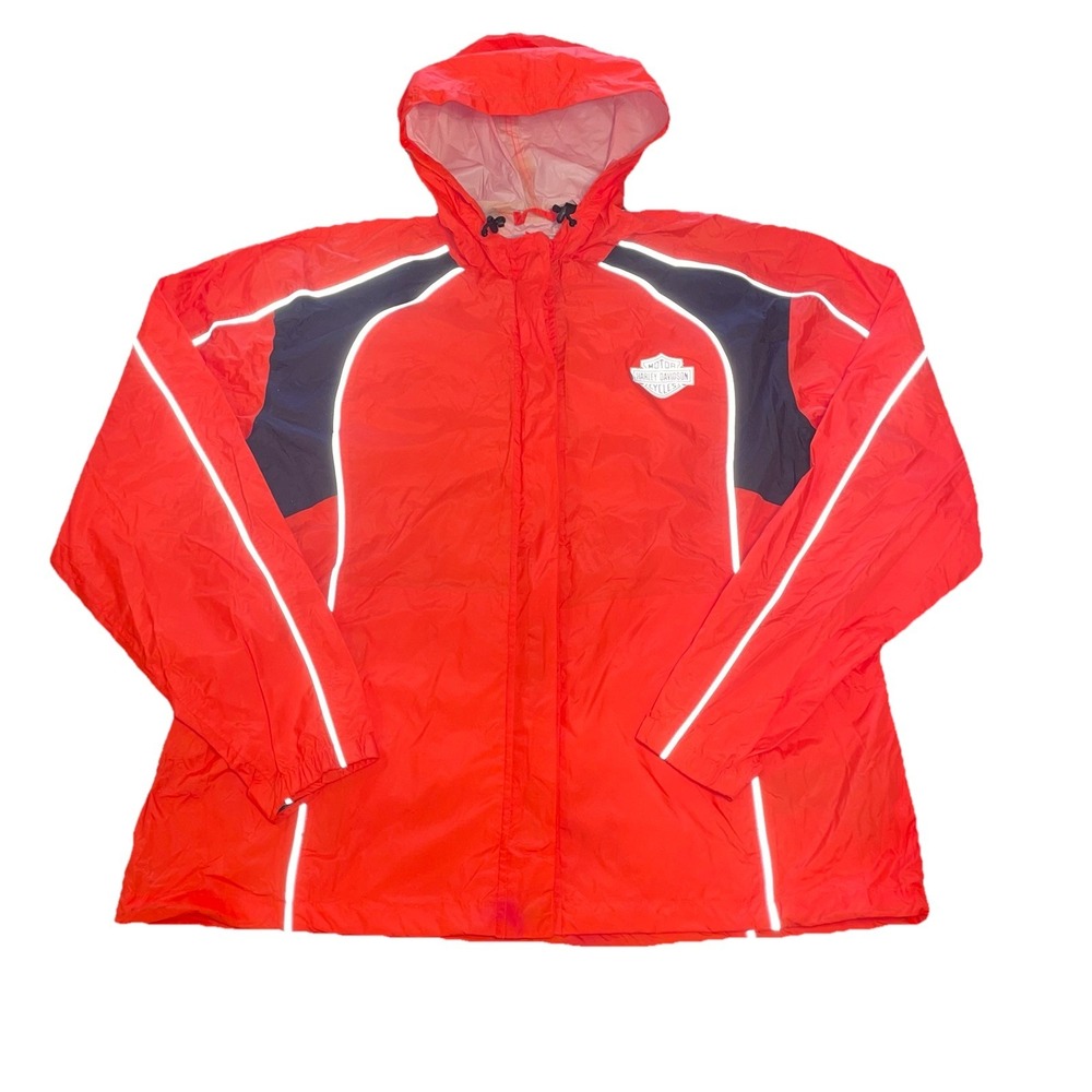 Harley Davidson Waterproof Rain Jacket Women's 2XL Orange Black Reflective